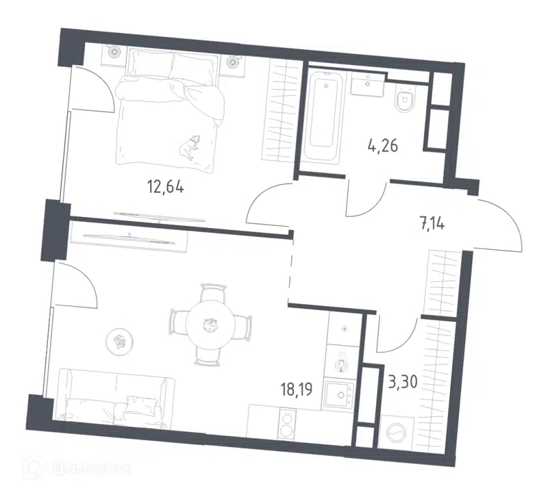1-комнатная квартира 45.53 м² Квартал на воде