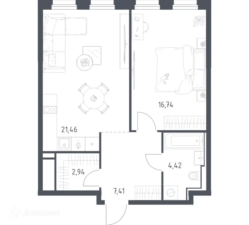 1-комнатная квартира 52.97 м² Квартал на воде
