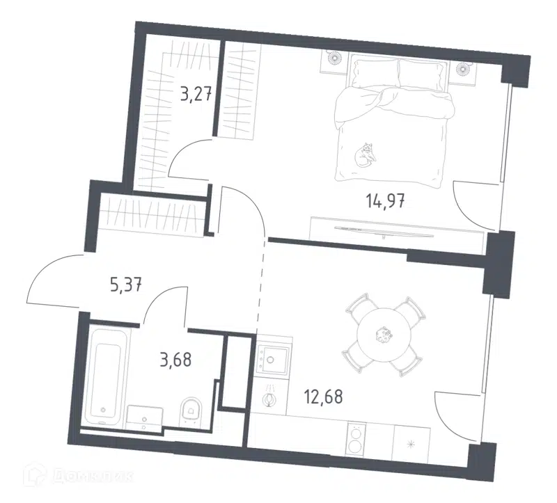 1-комнатная квартира 39.97 м² Квартал на воде