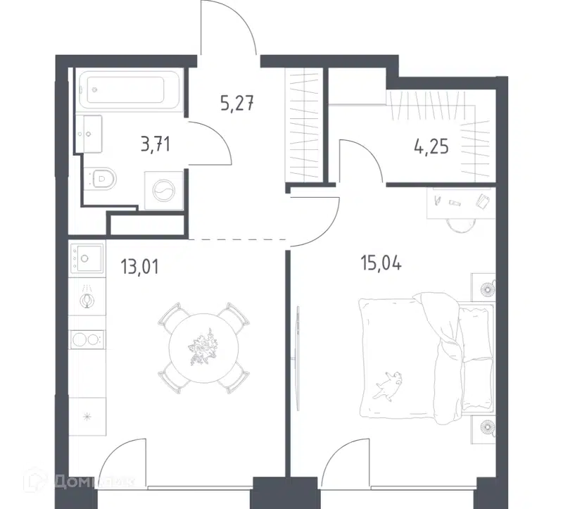 1-комнатная квартира 41.28 м² Квартал на воде