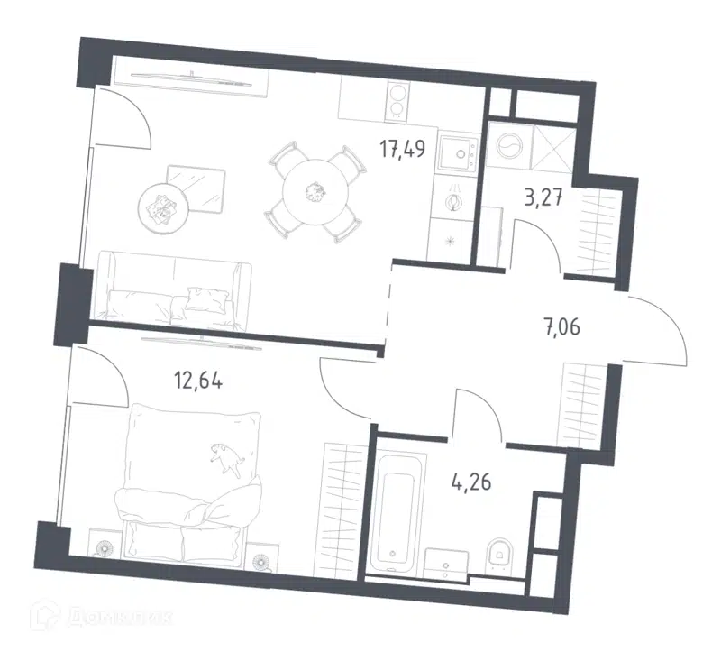 1-комнатная квартира 44.72 м² Квартал на воде