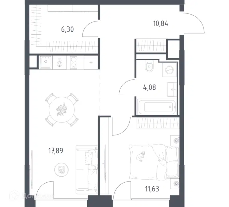 1-комнатная квартира 50.74 м² Квартал на воде