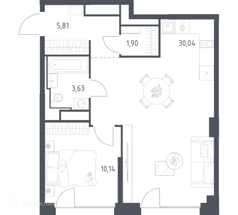 1-комнатная квартира 51.52 м² Квартал на воде