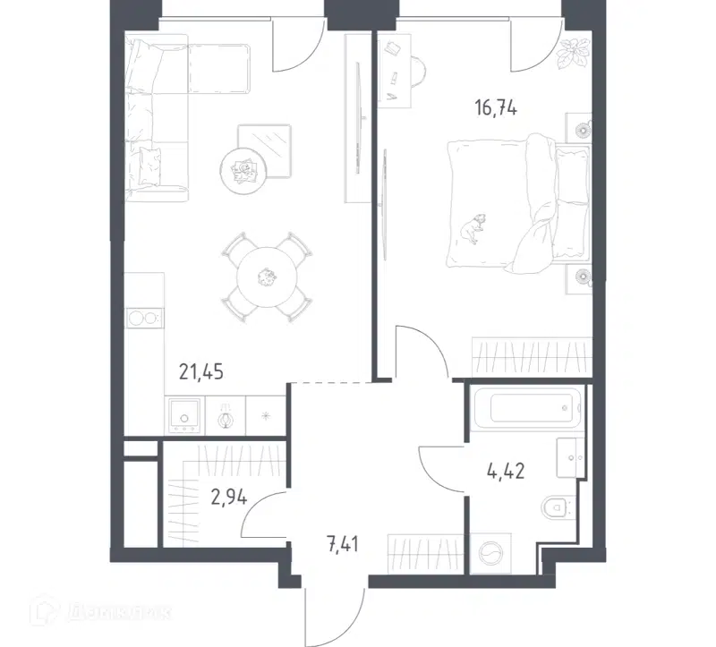 1-комнатная квартира 52.96 м² Квартал на воде