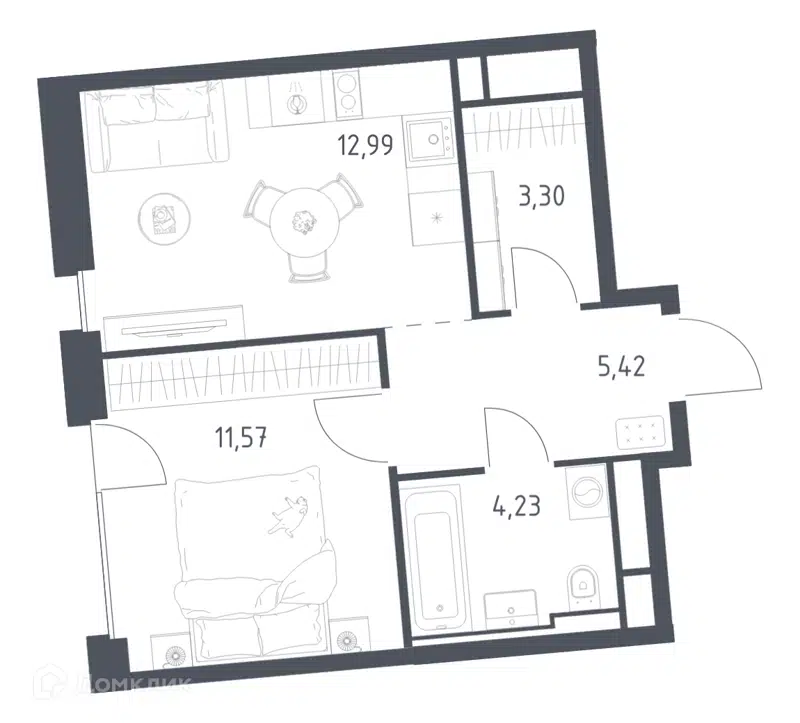 1-комнатная квартира 37.51 м² Квартал на воде
