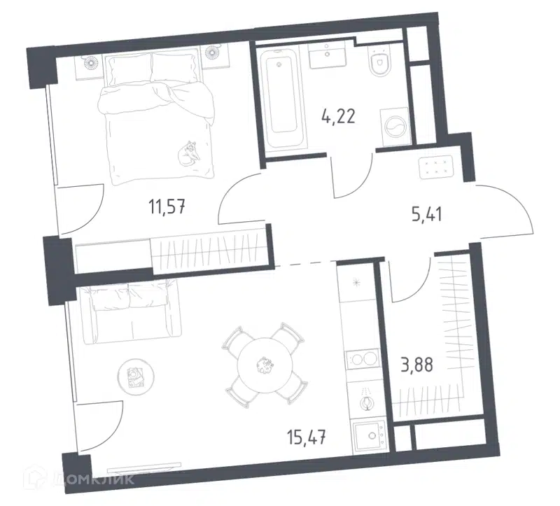 1-комнатная квартира 40.55 м² Квартал на воде