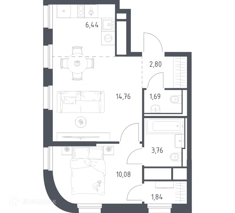 1-комнатная квартира 41.37 м² Квартал на воде