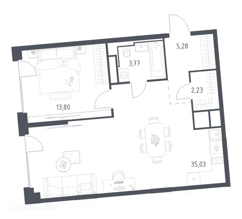 1-комнатная квартира 60.11 м² Квартал на воде