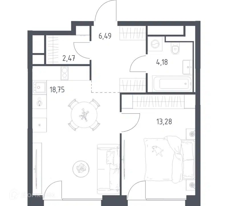 1-комнатная квартира 45.17 м² Квартал на воде