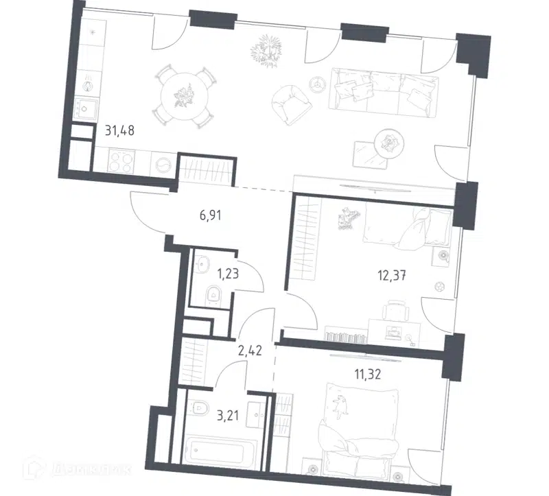 2-комнатная квартира 68.94 м² Квартал на воде