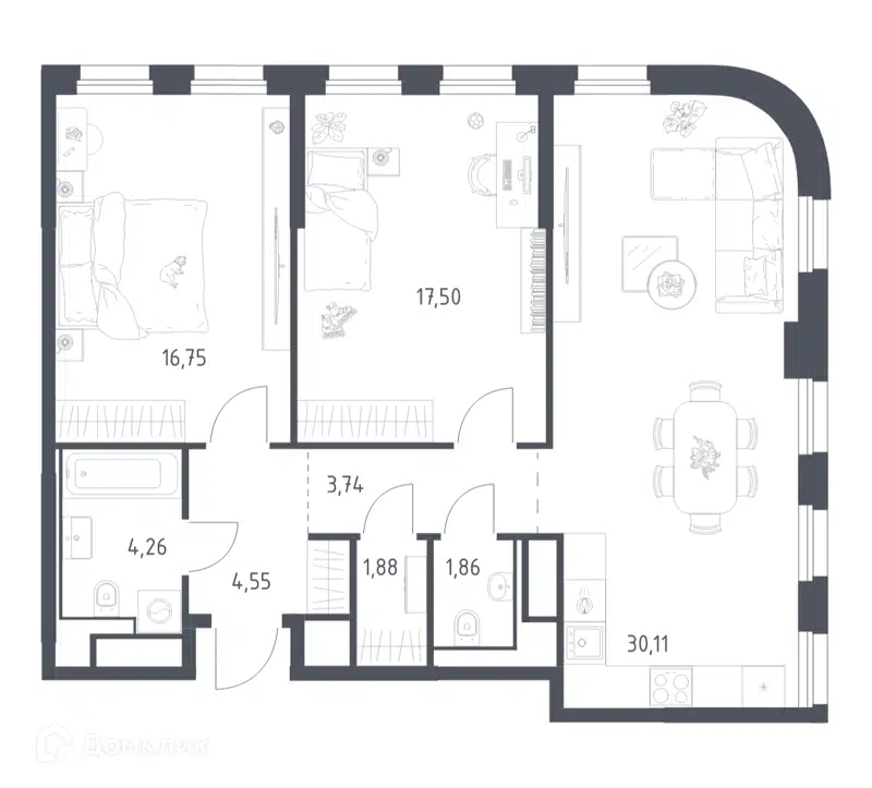 2-комнатная квартира 80.65 м² Квартал на воде