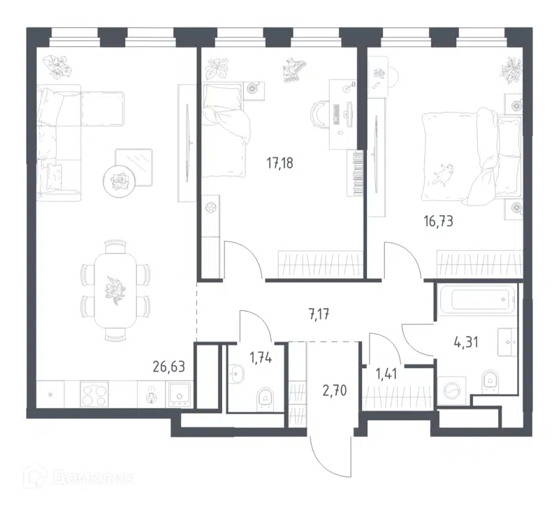 2-комнатная квартира 77.87 м² Квартал на воде