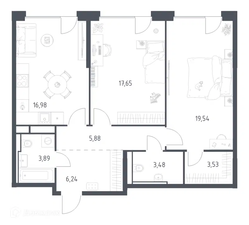 2-комнатная квартира 77.19 м² Квартал на воде