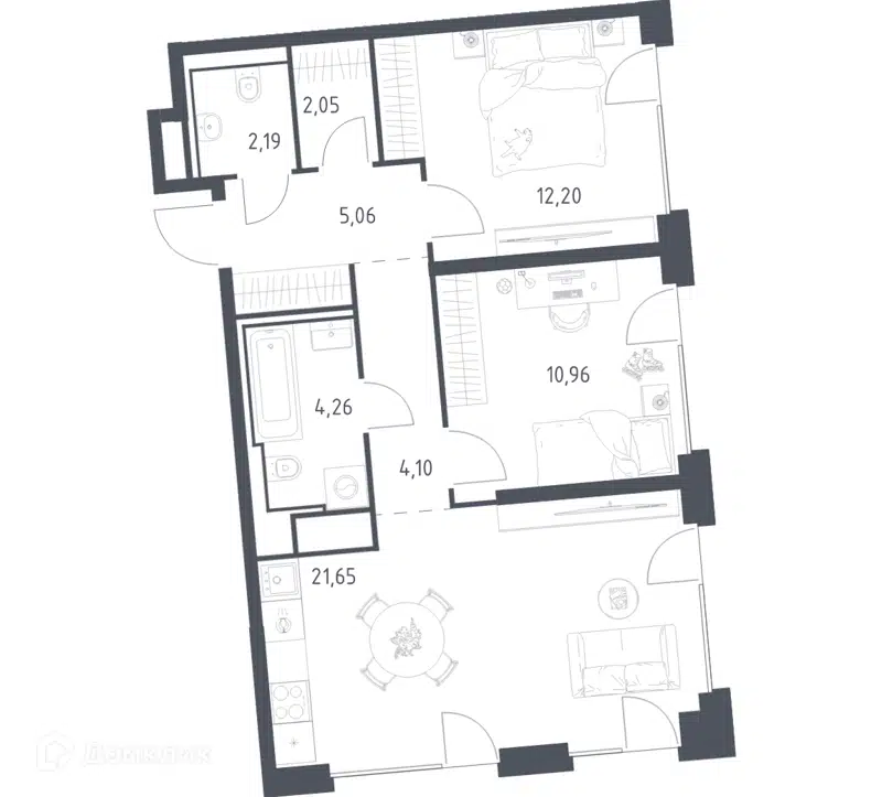 2-комнатная квартира 62.47 м² Квартал на воде