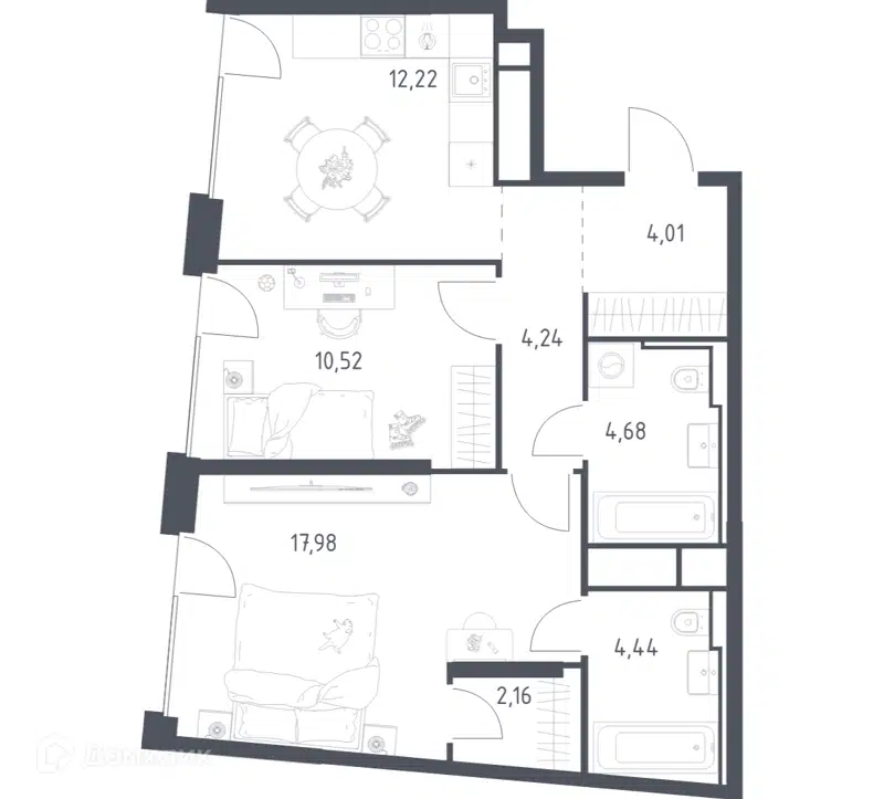 2-комнатная квартира 60.25 м² Квартал на воде
