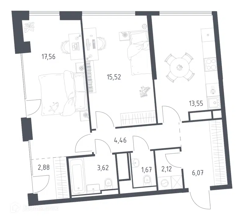 2-комнатная квартира 67.45 м² Квартал на воде