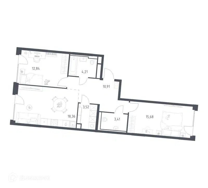 2-комнатная квартира 68.93 м² Квартал на воде
