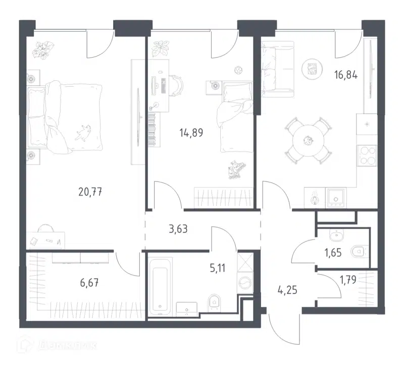 2-комнатная квартира 75.6 м² Квартал на воде