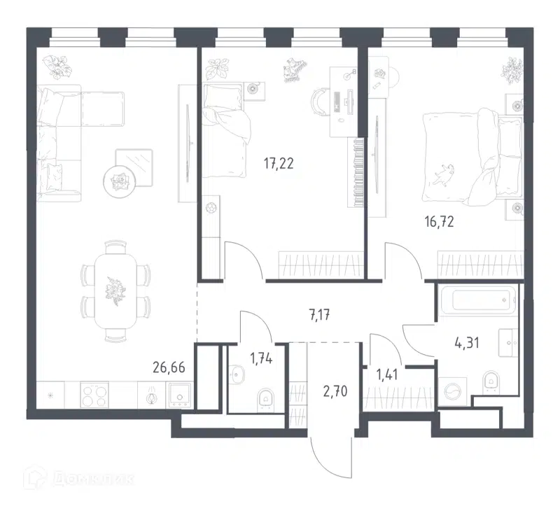 2-комнатная квартира 77.93 м² Квартал на воде