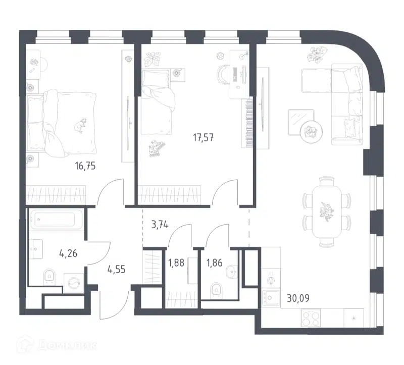 2-комнатная квартира 80.7 м² Квартал на воде