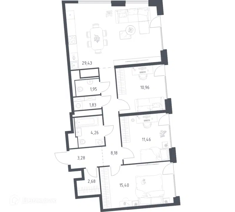 3-комнатная квартира 89.43 м² Квартал на воде