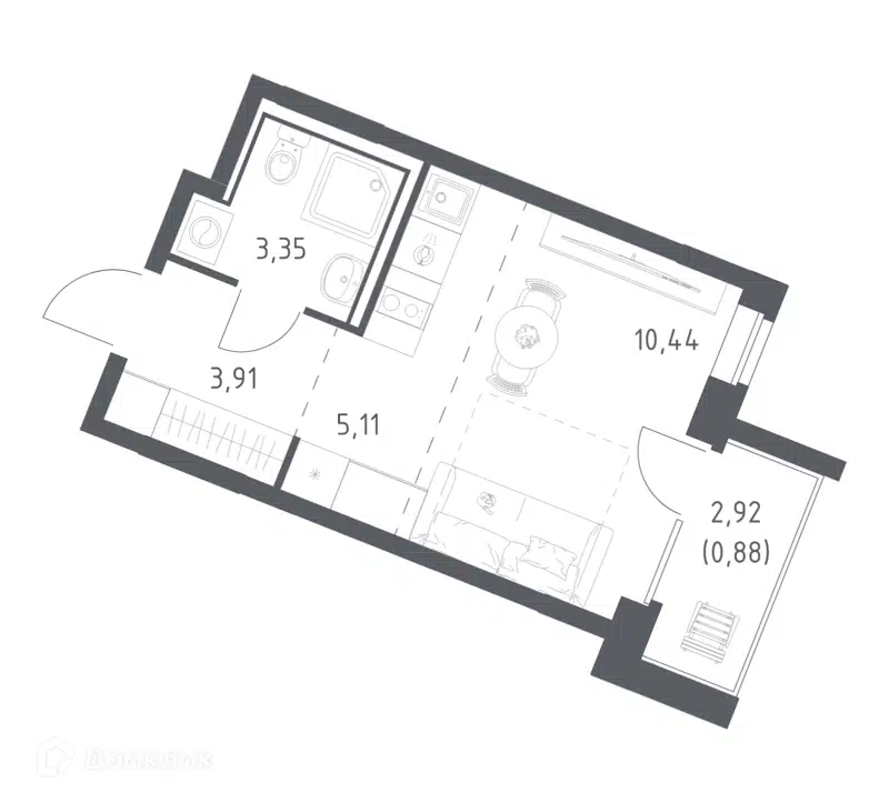 Студия 23.69 м² Квартал Западный