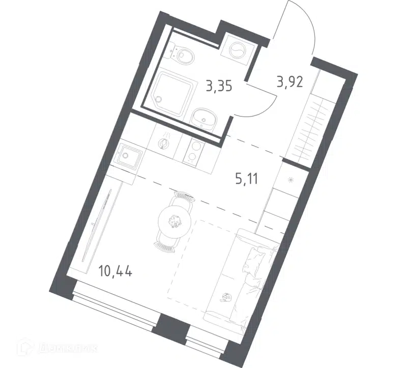 Студия 22.82 м² Квартал Западный