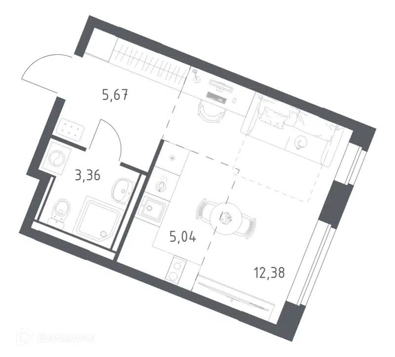 Студия 26.45 м² Квартал Западный