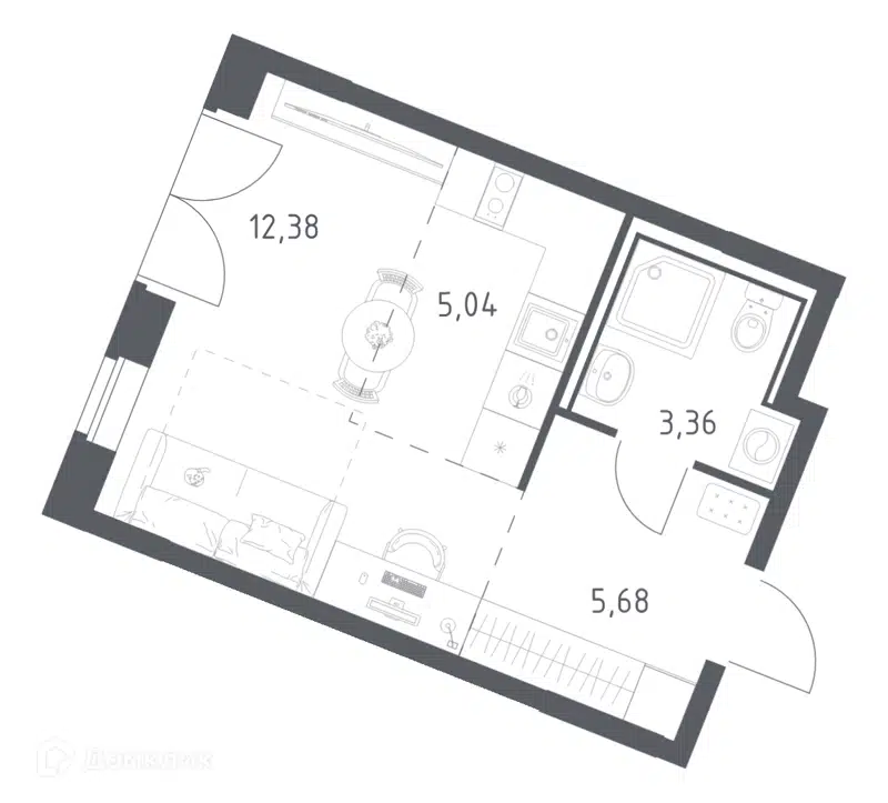 Студия 26.46 м² Квартал Западный