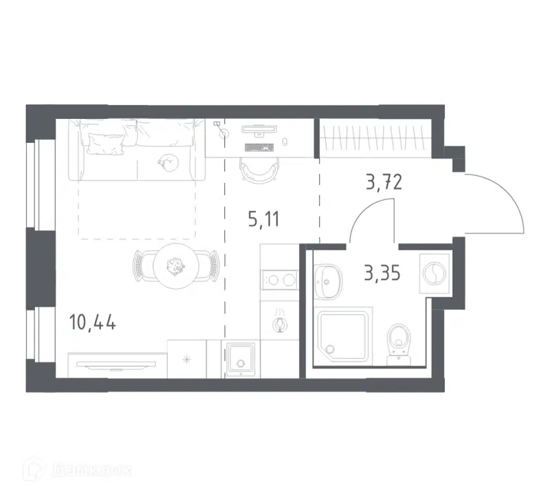 Студия 22.62 м² Квартал Западный