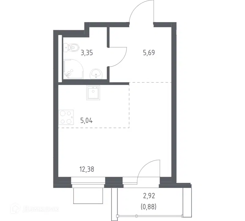 Студия 27.34 м² Квартал Западный
