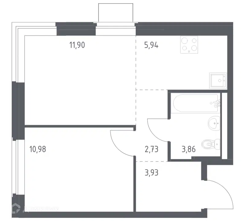 1-комнатная квартира 39.34 м² Квартал Западный
