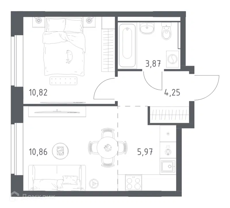 1-комнатная квартира 35.77 м² Квартал Западный