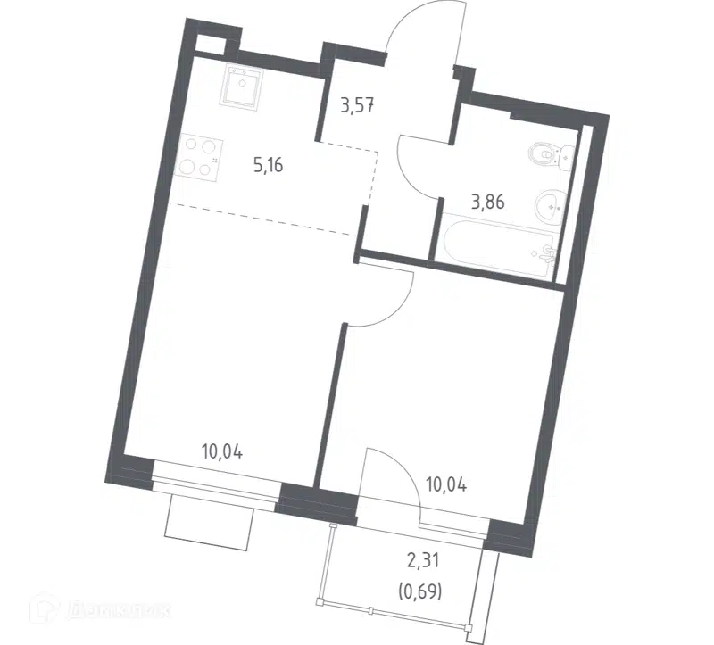 1-комнатная квартира 33.36 м² Квартал Западный
