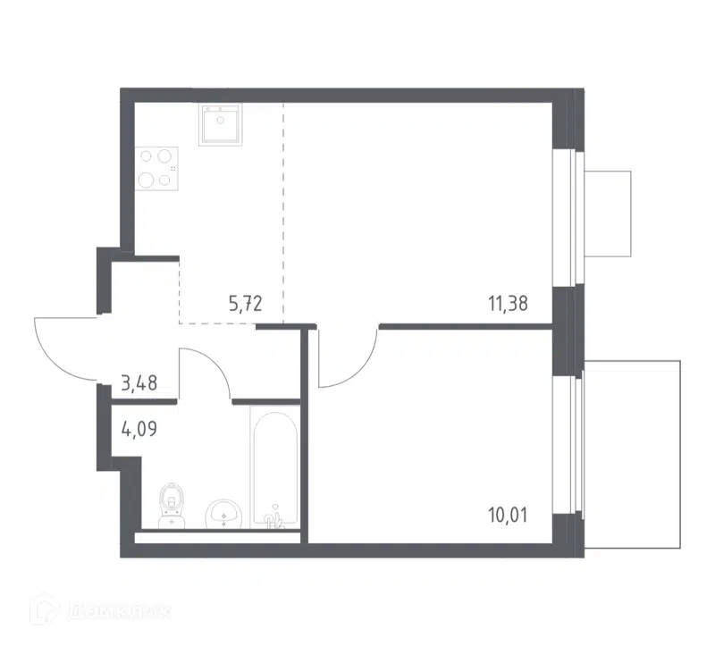 1-комнатная квартира 34.68 м² Квартал Западный