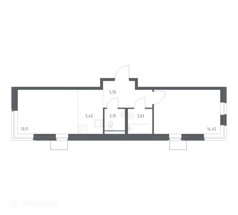 1-комнатная квартира 43.95 м² Квартал Западный