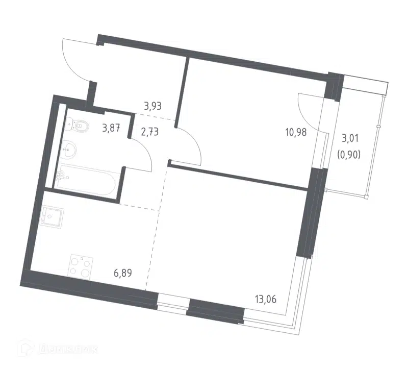 1-комнатная квартира 42.36 м² Квартал Западный