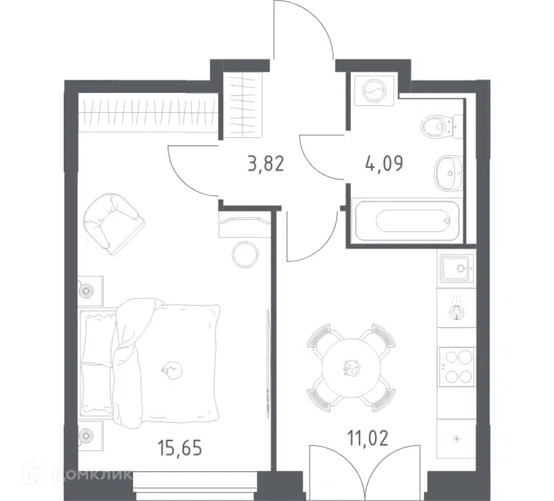 1-комнатная квартира 34.58 м² Квартал Западный