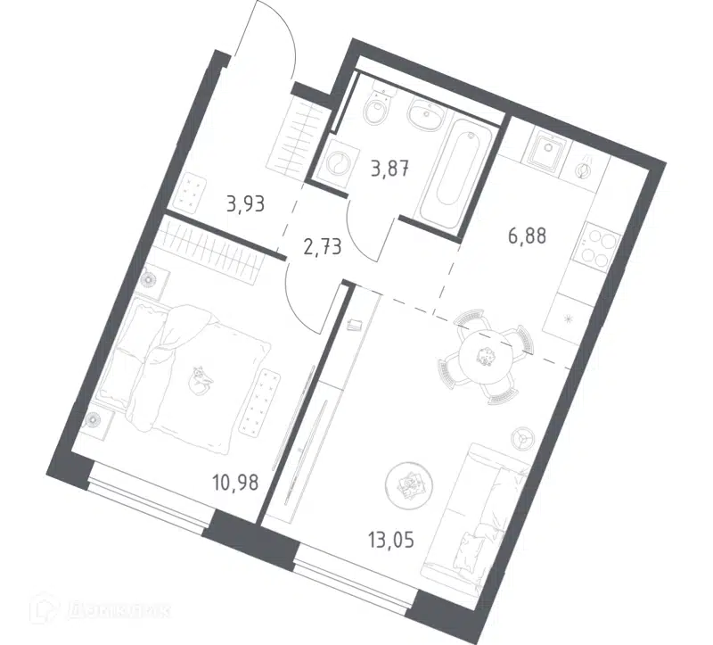 1-комнатная квартира 41.44 м² Квартал Западный