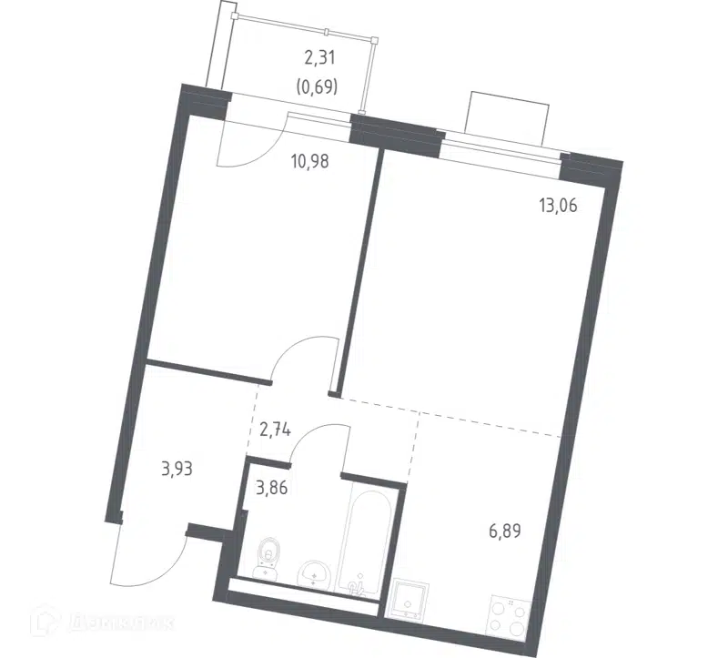 1-комнатная квартира 42.15 м² Квартал Западный