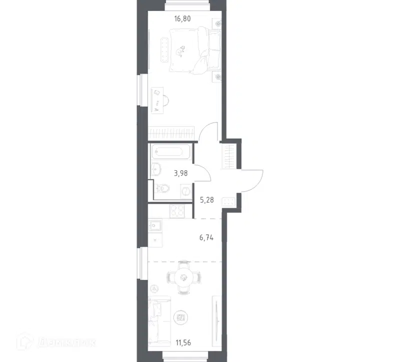 1-комнатная квартира 44.36 м² Квартал Западный