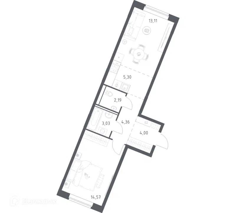 1-комнатная квартира 46.56 м² Квартал Западный