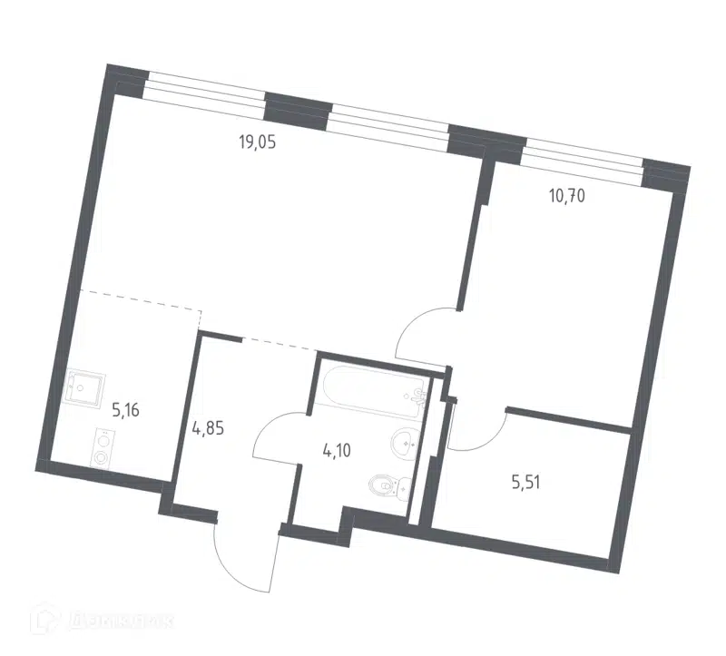1-комнатная квартира 49.37 м² Квартал Западный