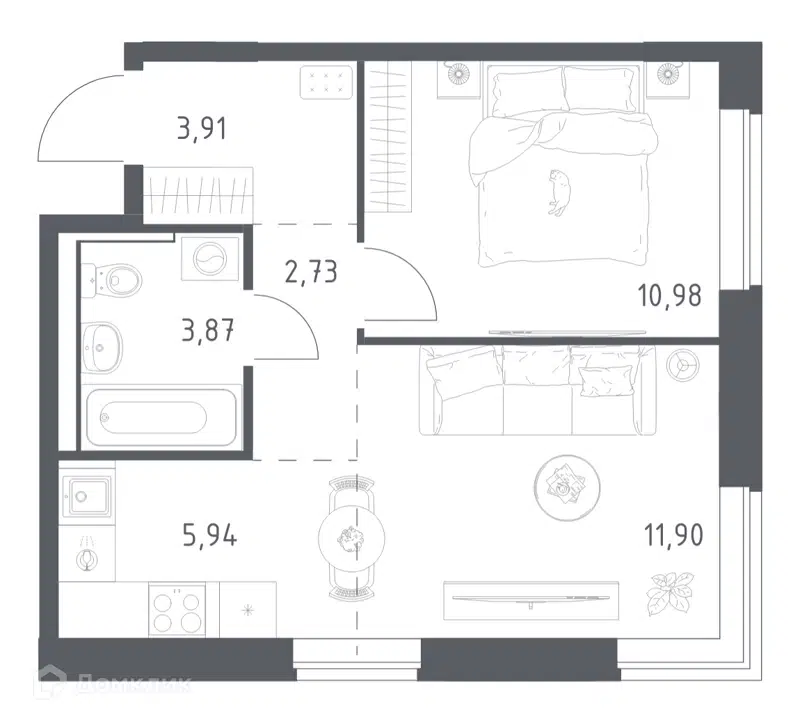 1-комнатная квартира 39.33 м² Квартал Западный