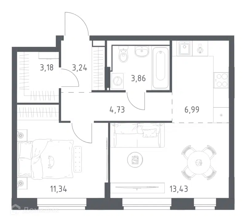 1-комнатная квартира 46.77 м² Квартал Западный