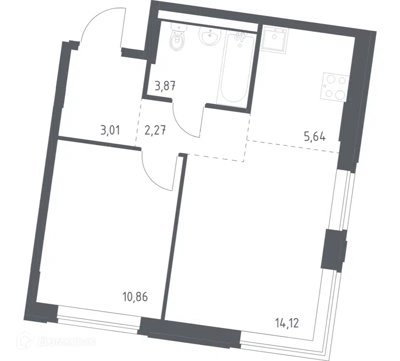 1-комнатная квартира 39.77 м² Квартал Западный