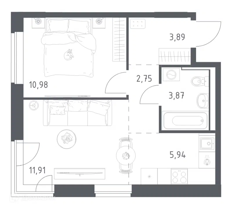 1-комнатная квартира 39.34 м² Квартал Западный