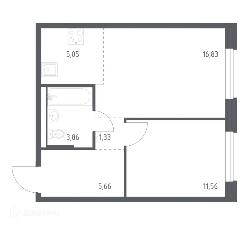 1-комнатная квартира 44.29 м² Квартал Западный