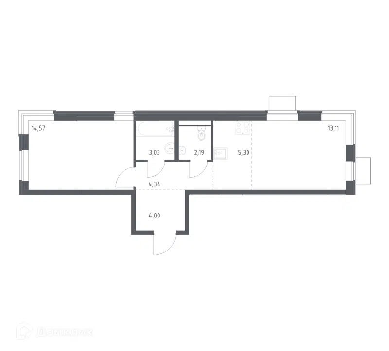 1-комнатная квартира 46.54 м² Квартал Западный
