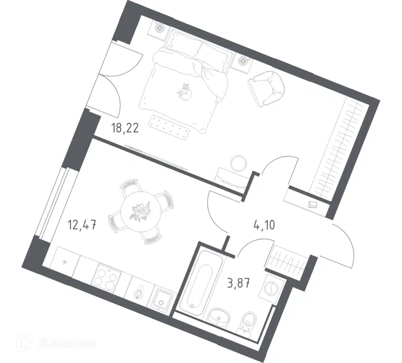 1-комнатная квартира 38.66 м² Квартал Западный